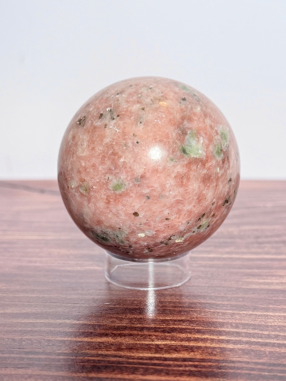 Peach Blossom Tourmaline Sphere –Soft Pink & Peach Mottled Tourmaline Orb – 64mm
